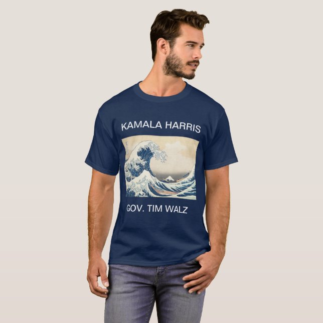 KAMALA HARRIS TIM WALZ BLUE WAVE T-Shirt (Frente Completa)