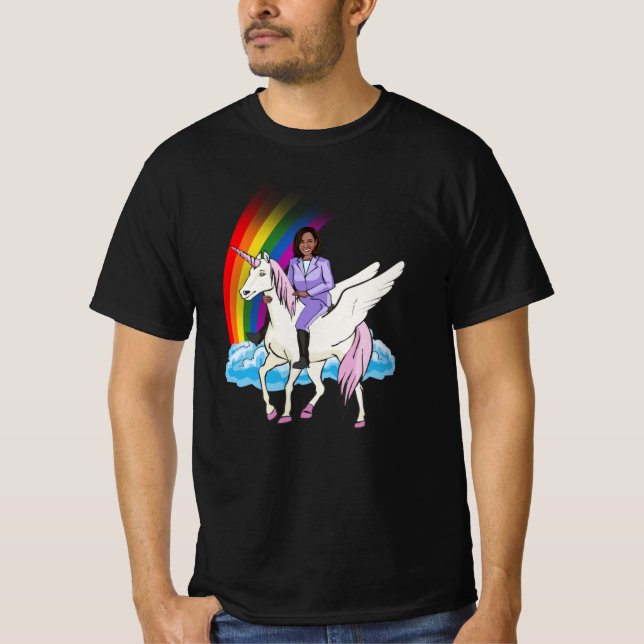 KAMALA HARRIS UNICORN E T-Shirt RAINBOW (Frente)