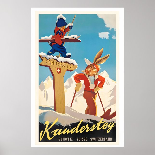 Kandersteg Switzerland Vintage Ski Poster (Frente)