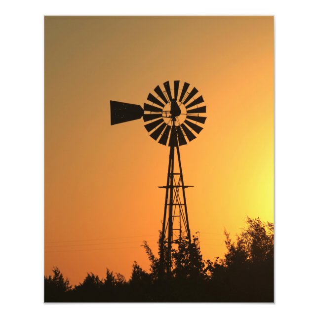 Kansas Windmill Silhouette Sunset com Foto do céu (Frente)