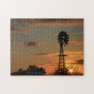 Kansas Windmill Sunset QUEBRA-CABEÇA