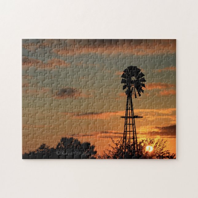 Kansas Windmill Sunset QUEBRA-CABEÇA (Horizontal)