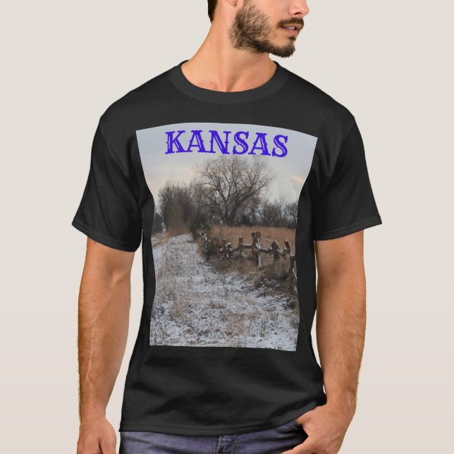 Kansas Wooden Fence with Snow T-Shirt (Frente)