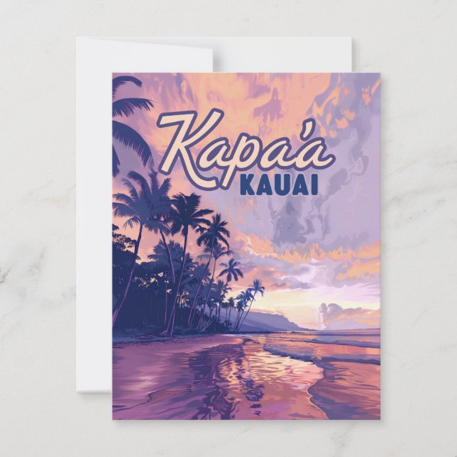 Kapaa Kauai Hawaii Beach Sunset Palm Tree Card (Frente)