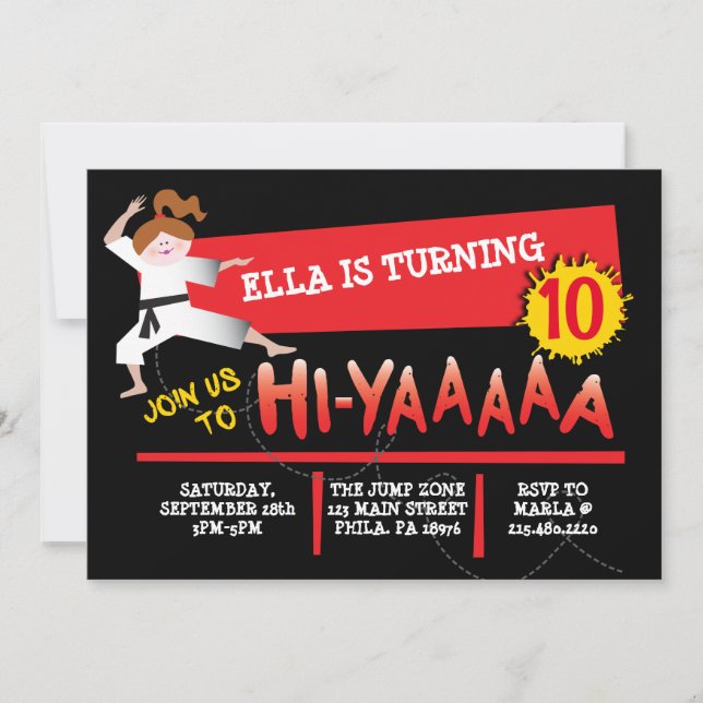 Karate Girl Kick Red Convite de aniversário (Frente)