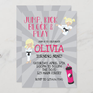 Karate Girl Pink Martits Convite de Aniversário