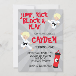 Karate Martial Arts Red and Black Birthday Convite