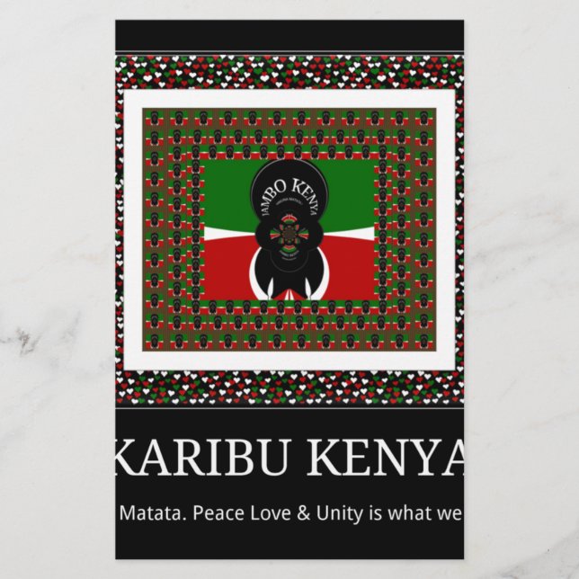 Karibu Quênia: Vibrante design de Cores de Bandeir (Frente)