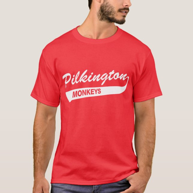 Karl Pilkington Monkeys o t-shirt vermelho (Frente)