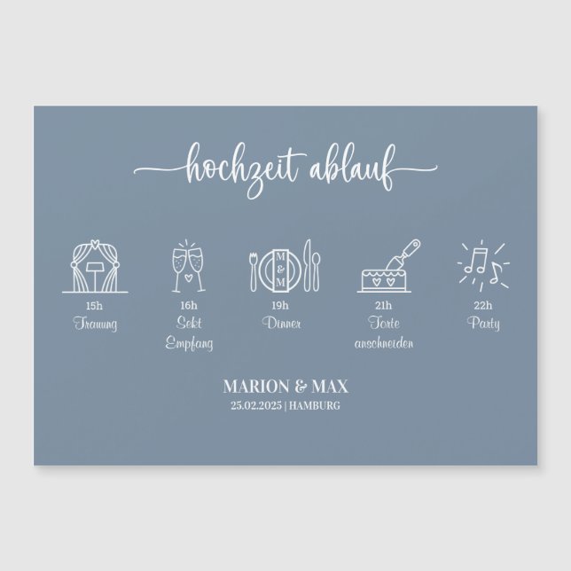 Kärtchen Ablauf Hochzeit Dusty Blue 01 (Frente)