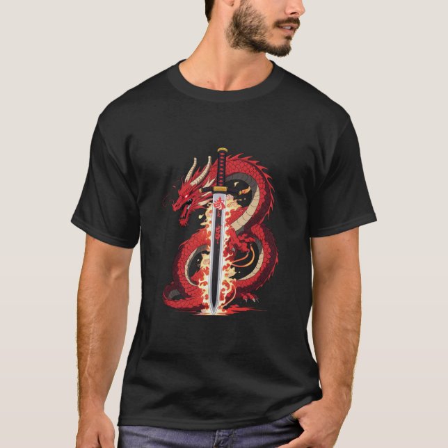 Katana do Dragão | Camiseta de Anime Fire para Hom (Frente)