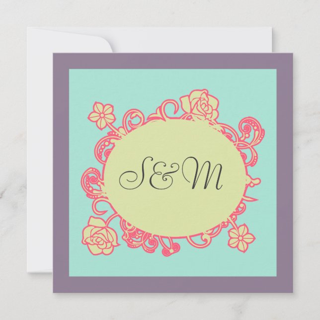 Katb islâmico do convite do casamento da flor de (Frente)