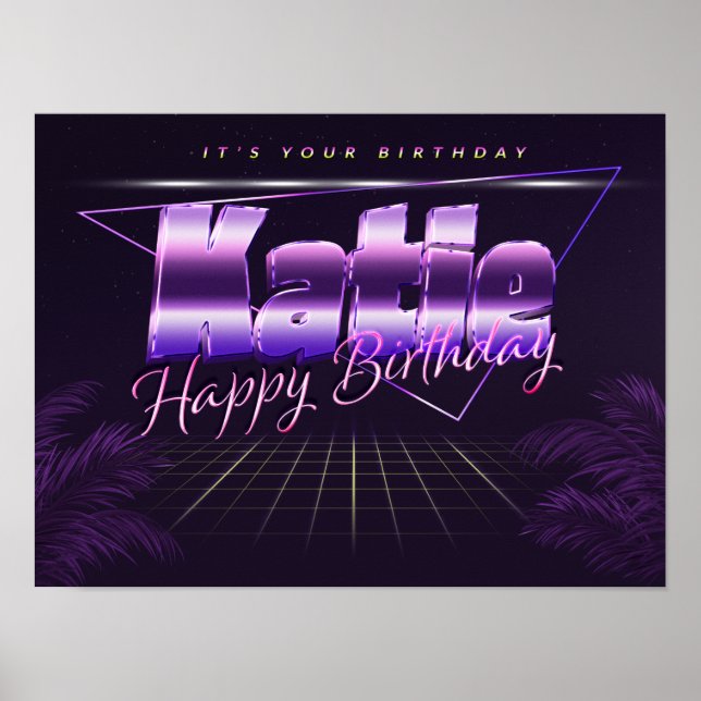 Katie Name Vorname lila retro Poster Geburtstag (Frente)