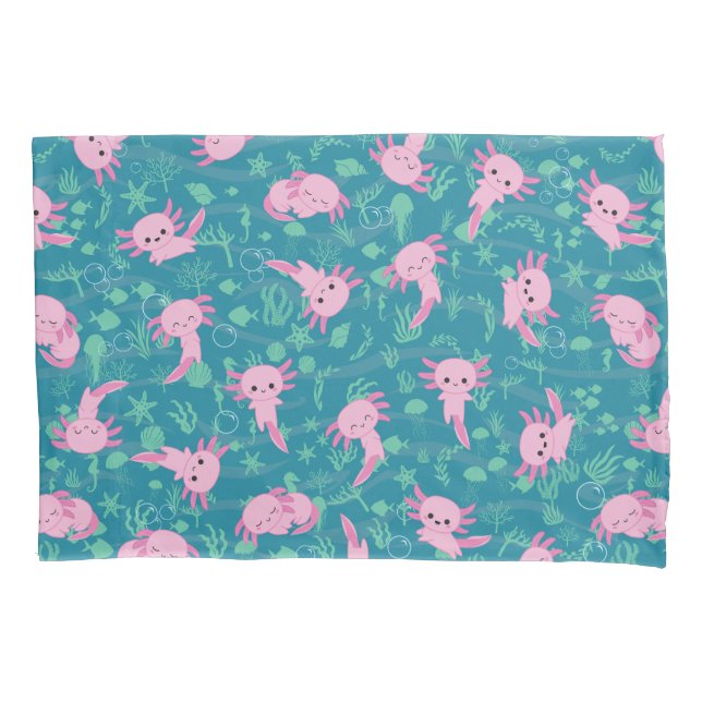 Kawaii Axolotl no Oceano Pillowcase (Frente)