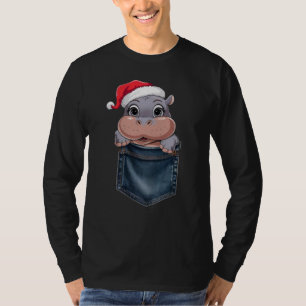 Kawaii Baby Hippo Christmas T-Shirt Adorável