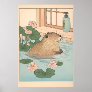 Kawaii Beaver Ukiyo-e Impressão Funny Bathroom Jap