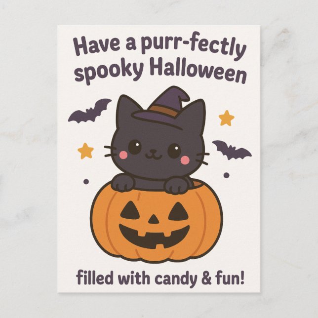 Kawaii Black Cat Halloween Cartão de Saudação (Frente)