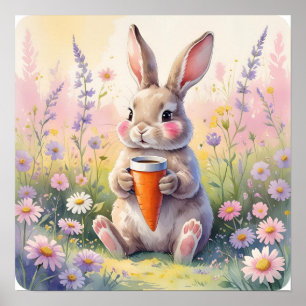 Kawaii Bunny Mug - Impressão de Campo de Flor de A