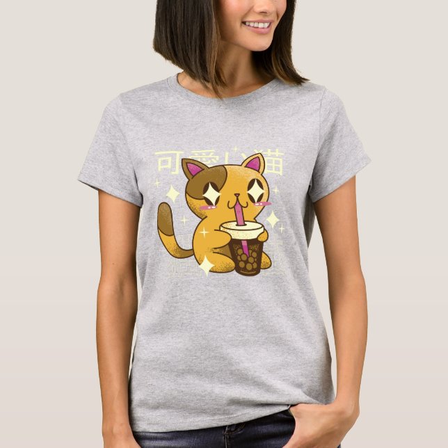 Kawaii Cat Bebe Bubbletea T-Shirt (Frente)