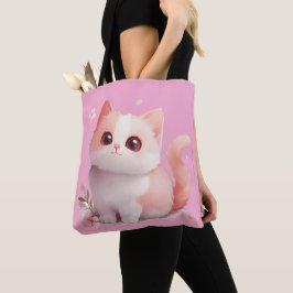 Kawaii Cat Tote Bag Rosa Suave - Presente Para Alo