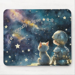 Kawaii Chibi Knight e Kitten Starry Sky Mousepad
