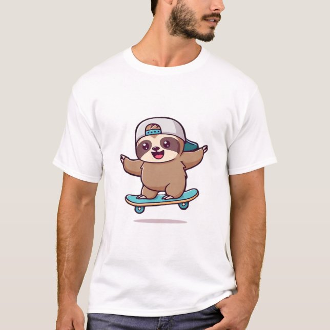 Kawaii Chibi Sloth Skater � Camiseta engraçada de  (Frente)