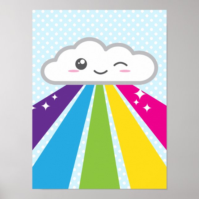 Kawaii Cloud e Poster do Arco-Íris Impressão (Frente)