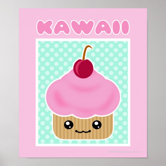 Kawaii Cupcake Cherry Poster (Frente)