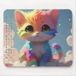 Kawaii Cute Rainbow Kitten Sobre um Mousepad Nuvem