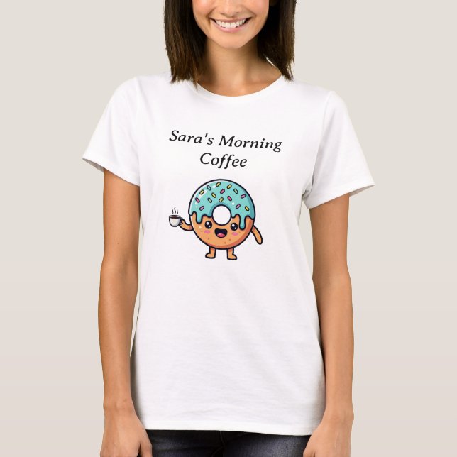 Kawaii Donut Drinking Coffee Personalized T-shirt (Frente)