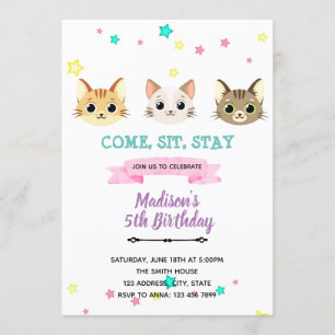 Kawaii gatinho Aniversário Convite