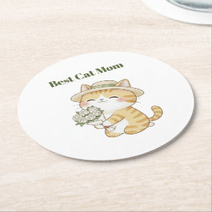 Kawaii Gato Jardineiro Buquê de Rosa Porta-copos d