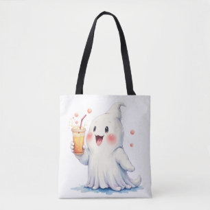 Kawaii Ghost Bebendo Soda Tote Bag