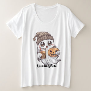 Kawaii Ghost T-Shirt - Cozy Hat, Boba Tea & Pumpki