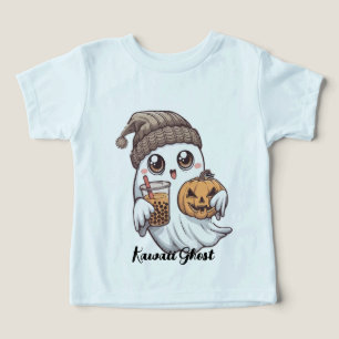 Kawaii Ghost T-Shirt - Cozy Hat, Boba Tea & Pumpki