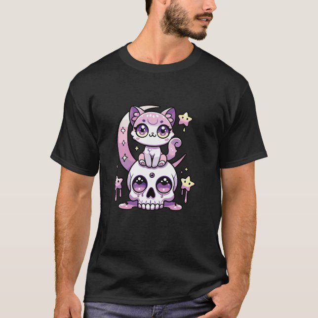 Kawaii Gothic Cat Pastel Gótica Gótico T Camisa (Frente)