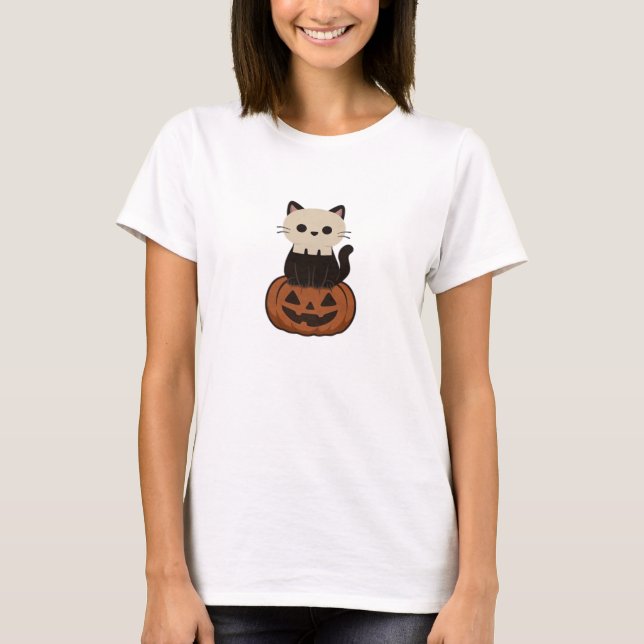 Kawaii Halloween Cat and pumpkin Oversized T-Shirt (Frente)