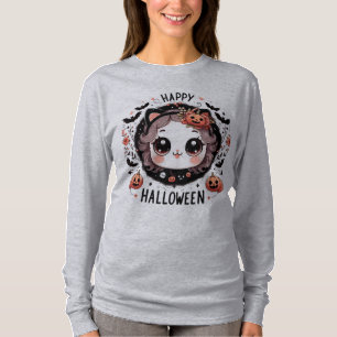 Kawaii Halloween Cat Bat Pumpkin T-Shirt para Cria