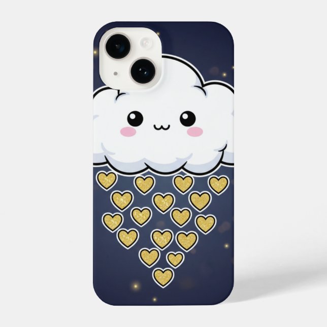 Kawaii Happy Cloud Gold Hearts Blue (Verso)