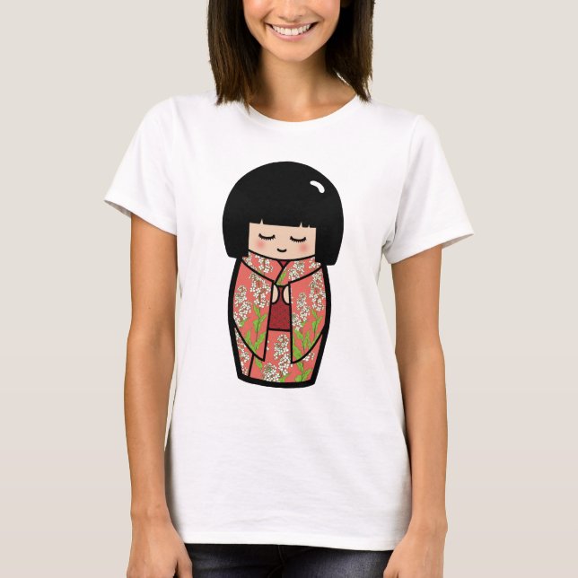 Kawaii Kokeshi (cor-de-rosa) Camisa de boneca Japo (Frente)