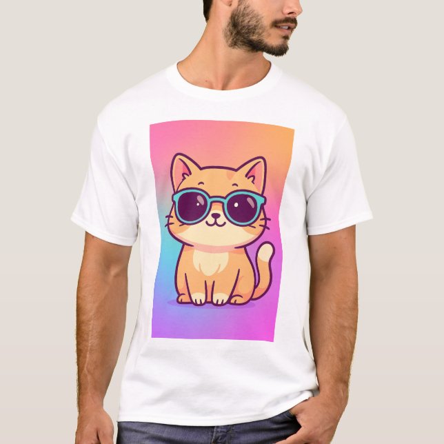 Kawaii Legal Gato Óculos de sol Camiseta masculina (Frente)