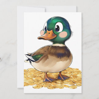 Kawaii Mallard sobre um Dourado Convite