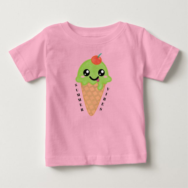 Kawaii Mint Ice Cream Cone with Cherry on Top (Frente)