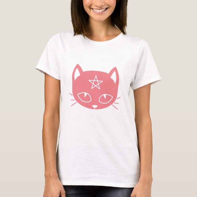 Kawaii Pagan Cat T-Shirt Rosa (Frente)