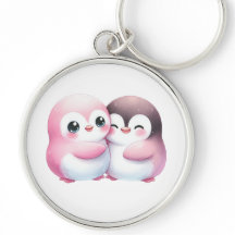 Kawaii Penguin Hug Chaveiro