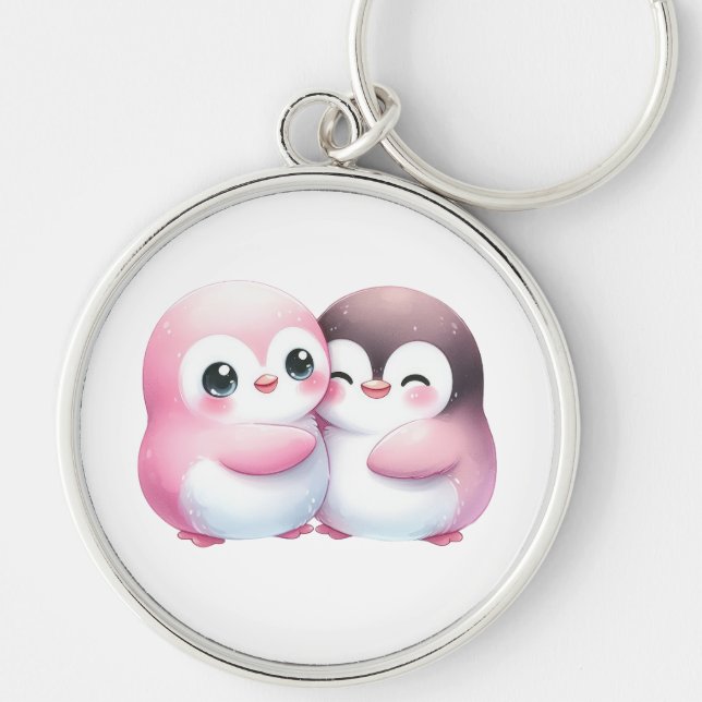 Kawaii Penguin Hug Chaveiro (Frente)