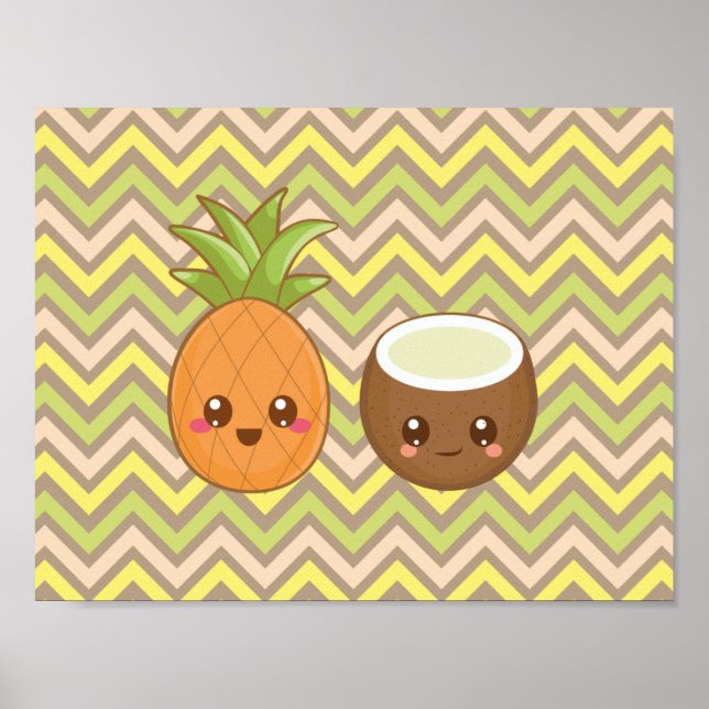 Kawaii Pineapple Coconut Poster (Frente)