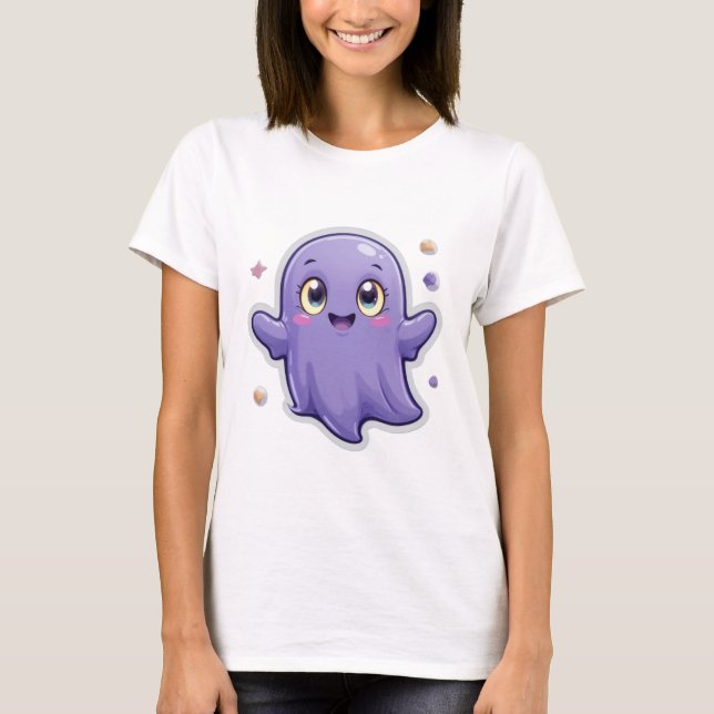 Kawaii Purple Ghost T-Shirt Cute & Spooky (Frente)