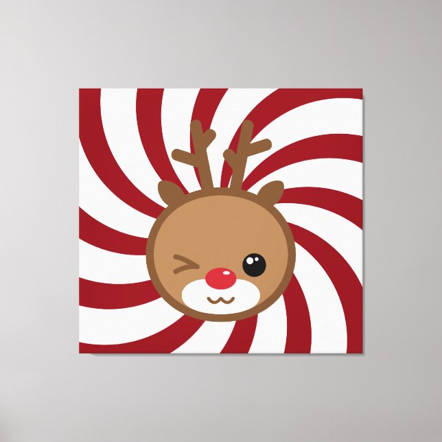 Kawaii Reindeer Canvas Wall Art (Frente)