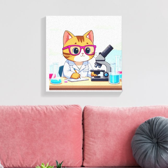 Kawaii Scientist Cat – Cute Cartoon Lab Canvas Art (Insitu(Sala de estar))